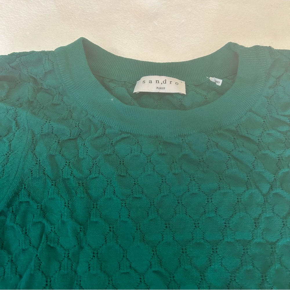 Sandro Paris green 3/4 sleeve fine knit sweater blouse - Picture 14 of 16
